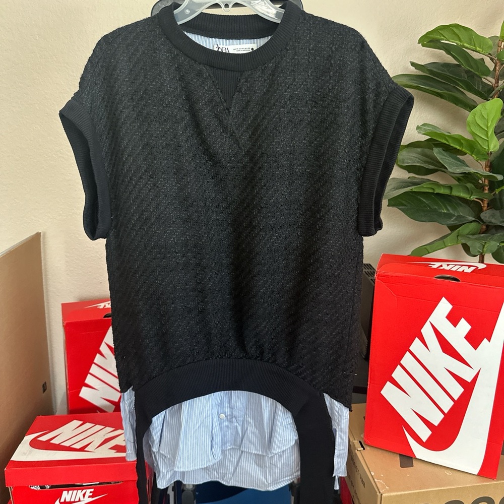 Zara Black Textured Knit Top